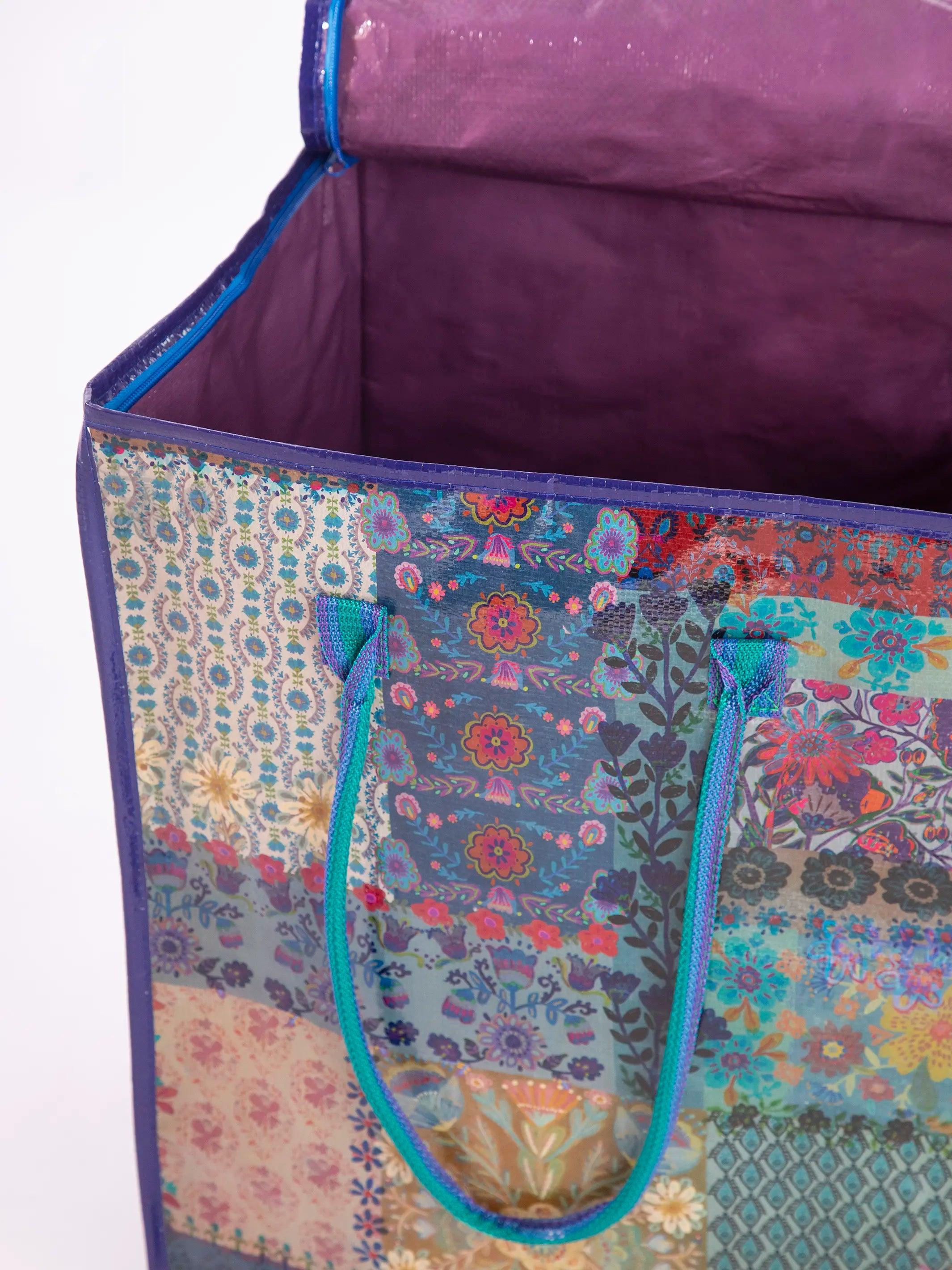 Rolling Tote Bag - Blue Patchwork Product Image