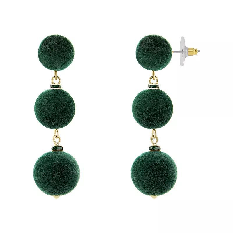 Emberly Gold Tone Velvet Bead Linear Triple Drop Earrings, Womens, Green Product Image