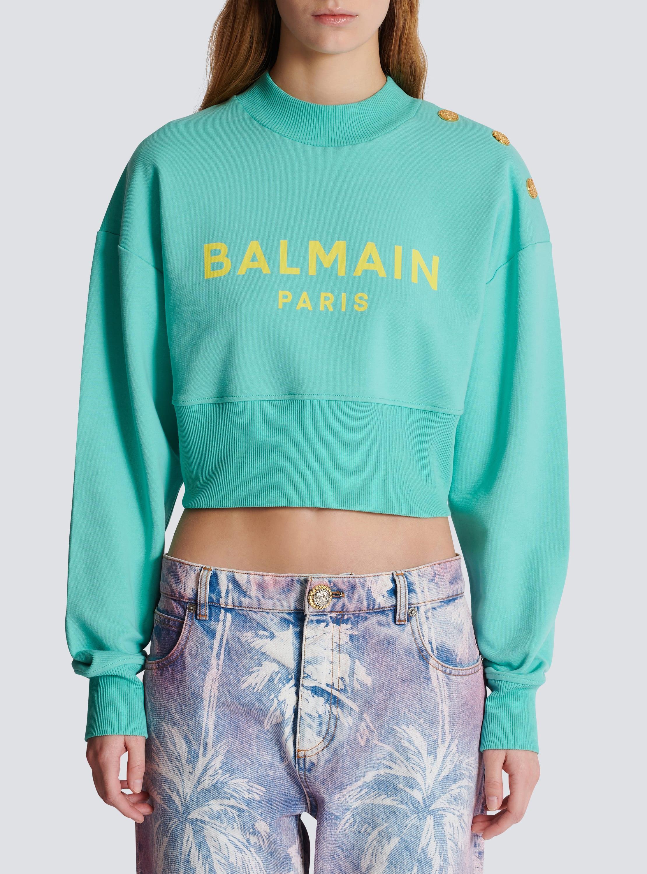 Cropped sweatshirt with Balmain Paris print Product Image