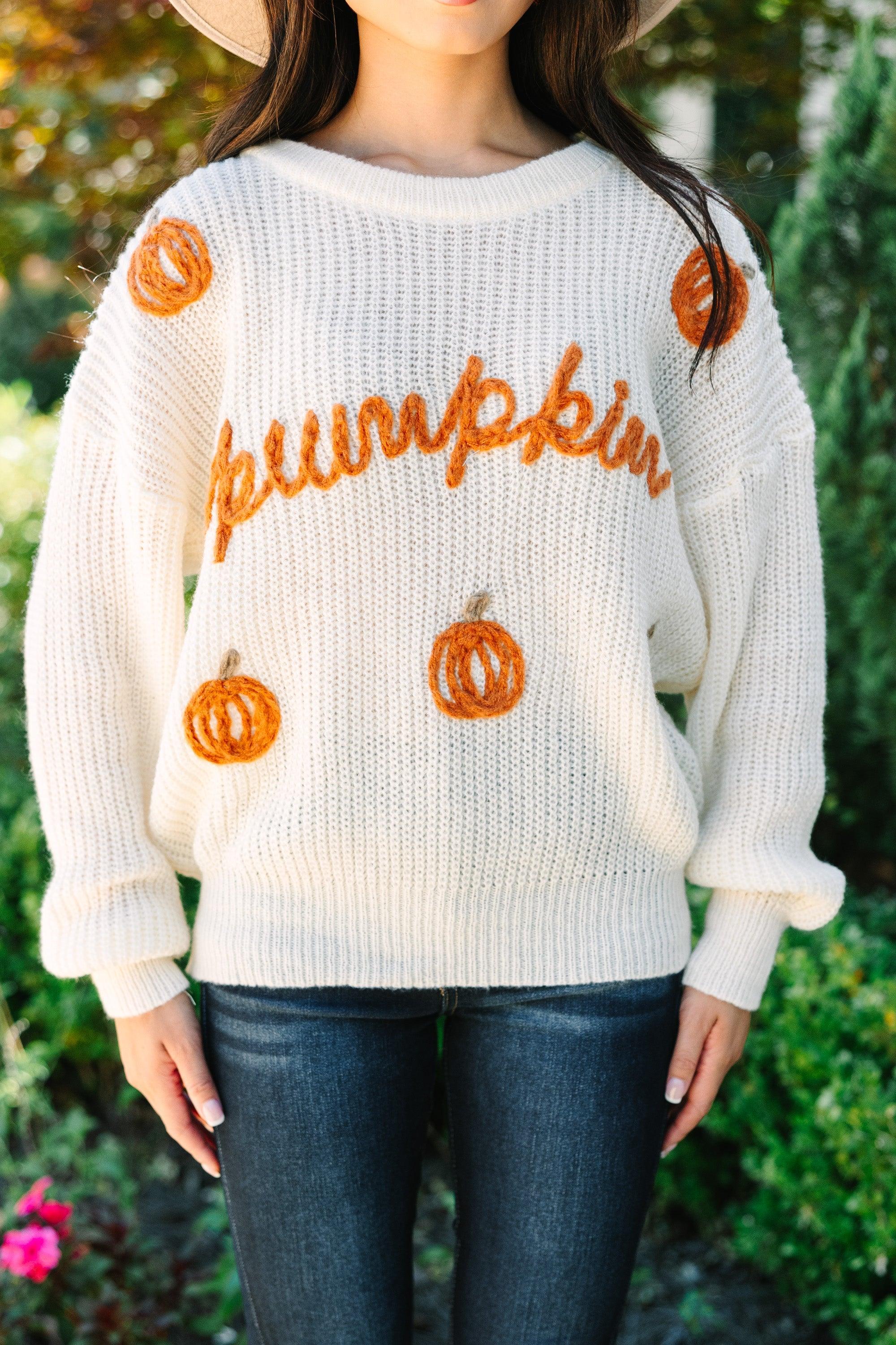 Hey Pumpkin Oatmeal White Stitched Sweater Female Product Image