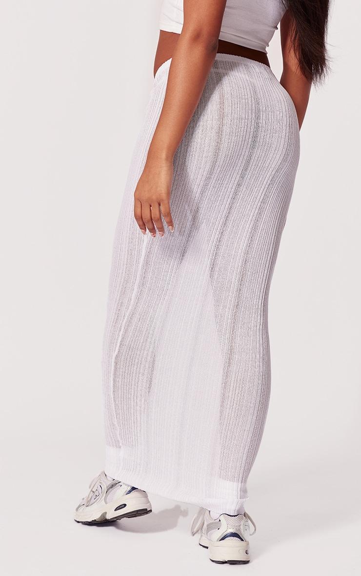 White Sheer Knit Low Rise Maxi Skirt Product Image