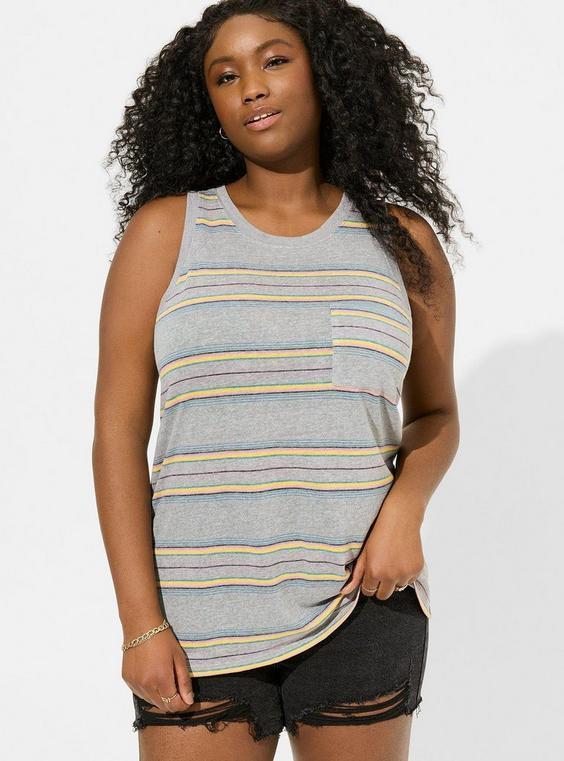 Lightweight Linen Blend Crew Neck Pocket Tank Product Image