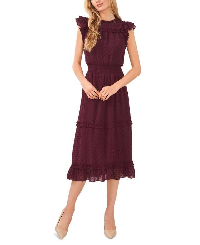 Women's Ruffled Flutter Sleeve Swiss Dot Midi Dress Product Image