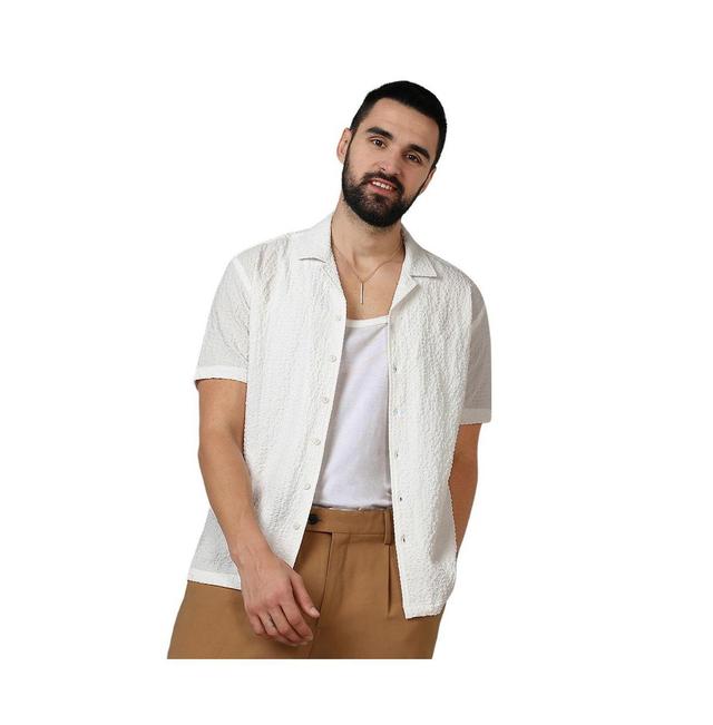 Campus Sutra Mens Chalk White Micro Creased Shirt Product Image