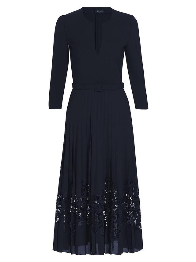 Womens Pleated Chiffon & Lace Inset Midi-Dress Product Image