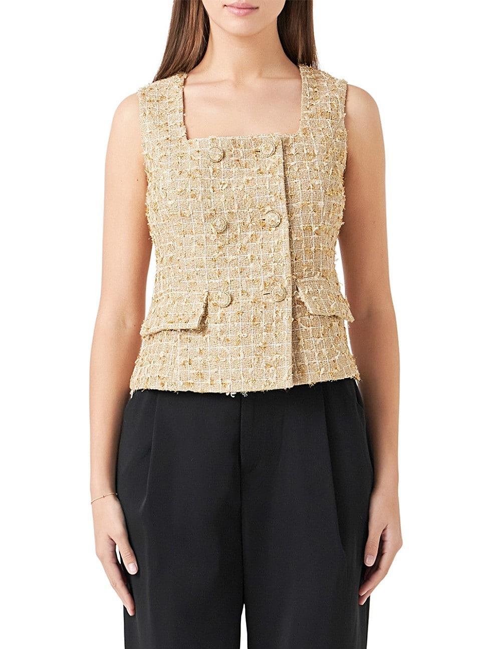 Endless Rose Sleeveless Double Breasted Tweed Top Product Image