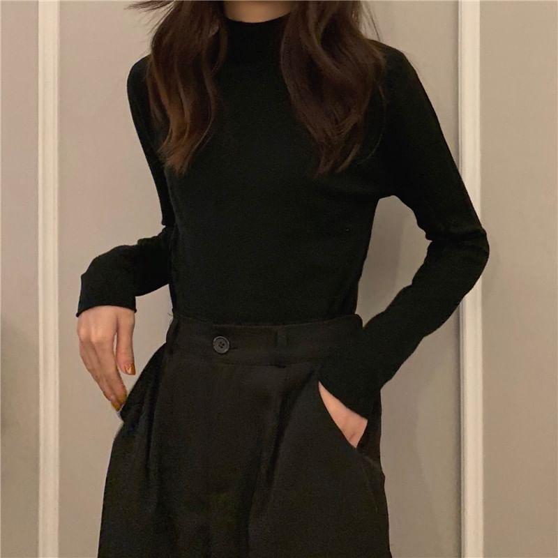 Mock Neck Plain Sweater Product Image