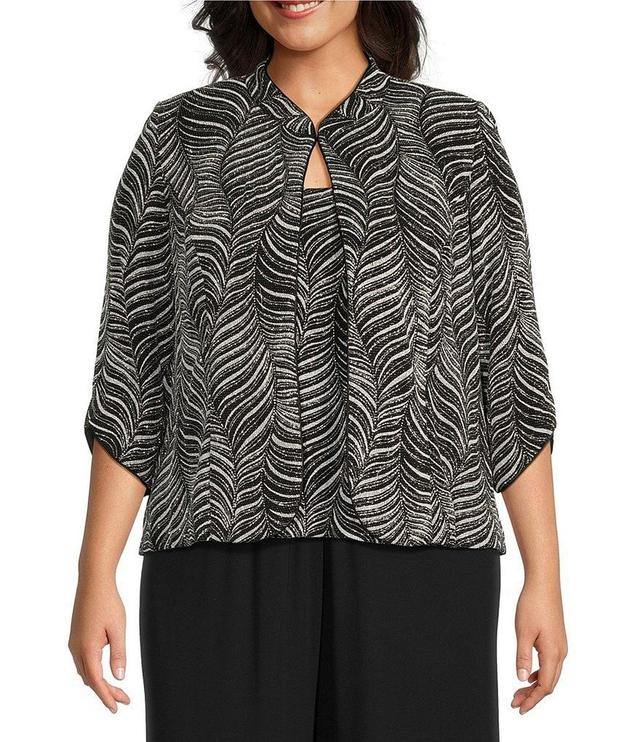 Alex Evenings Plus Size Zebra Metallic Knit Mandarin Neck 3/4 Sleeve Twin Set Product Image