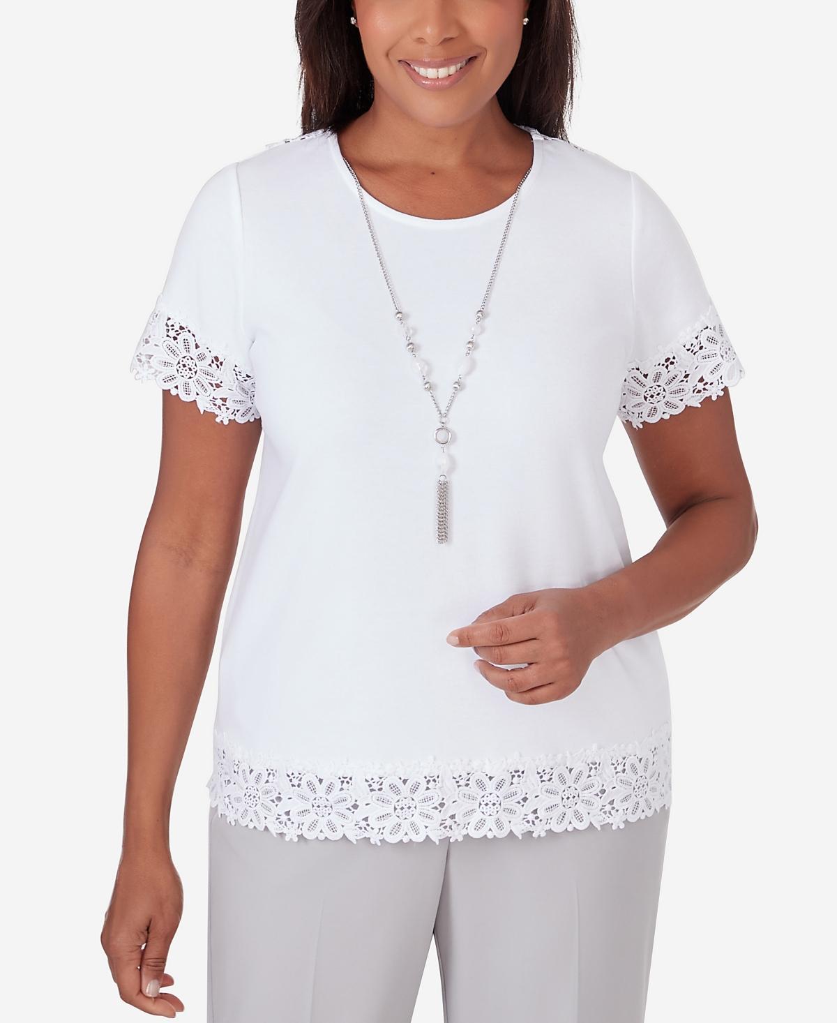 Womens Alfred Dunner Lace Border Top with Detachable Necklace Product Image