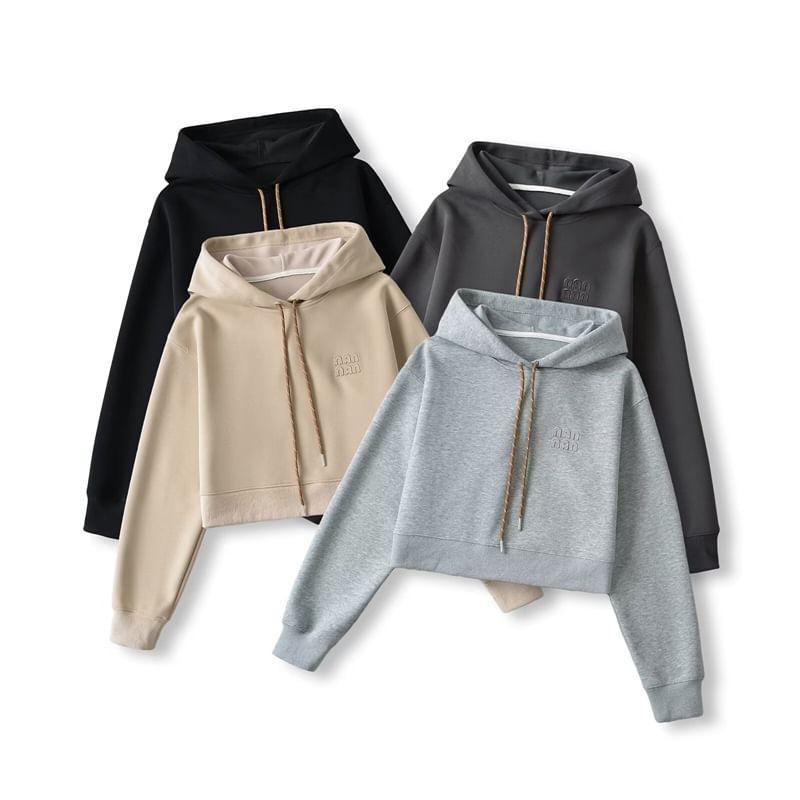 Long-Sleeve Lettering Crop Hoodie Product Image