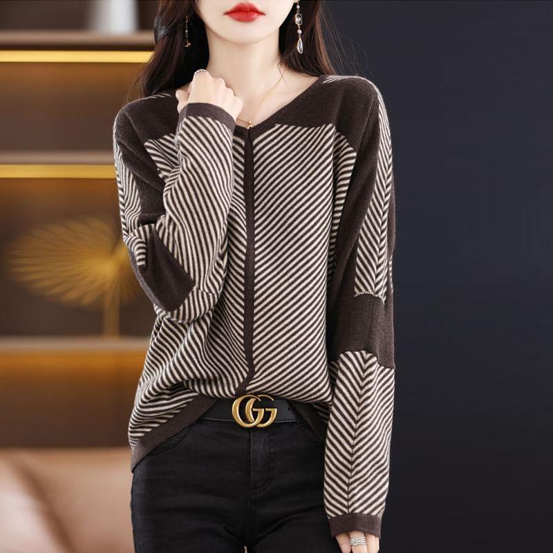 V-Neck Striped Sweater Product Image