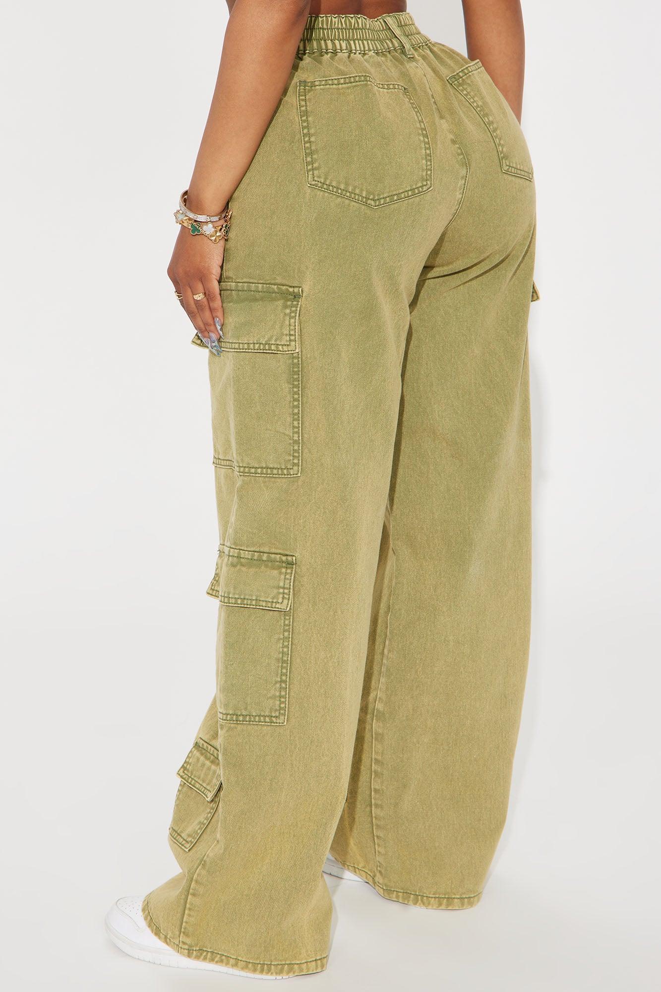 Don't Stop Washed Wide Leg Cargo Pant - Sage Product Image