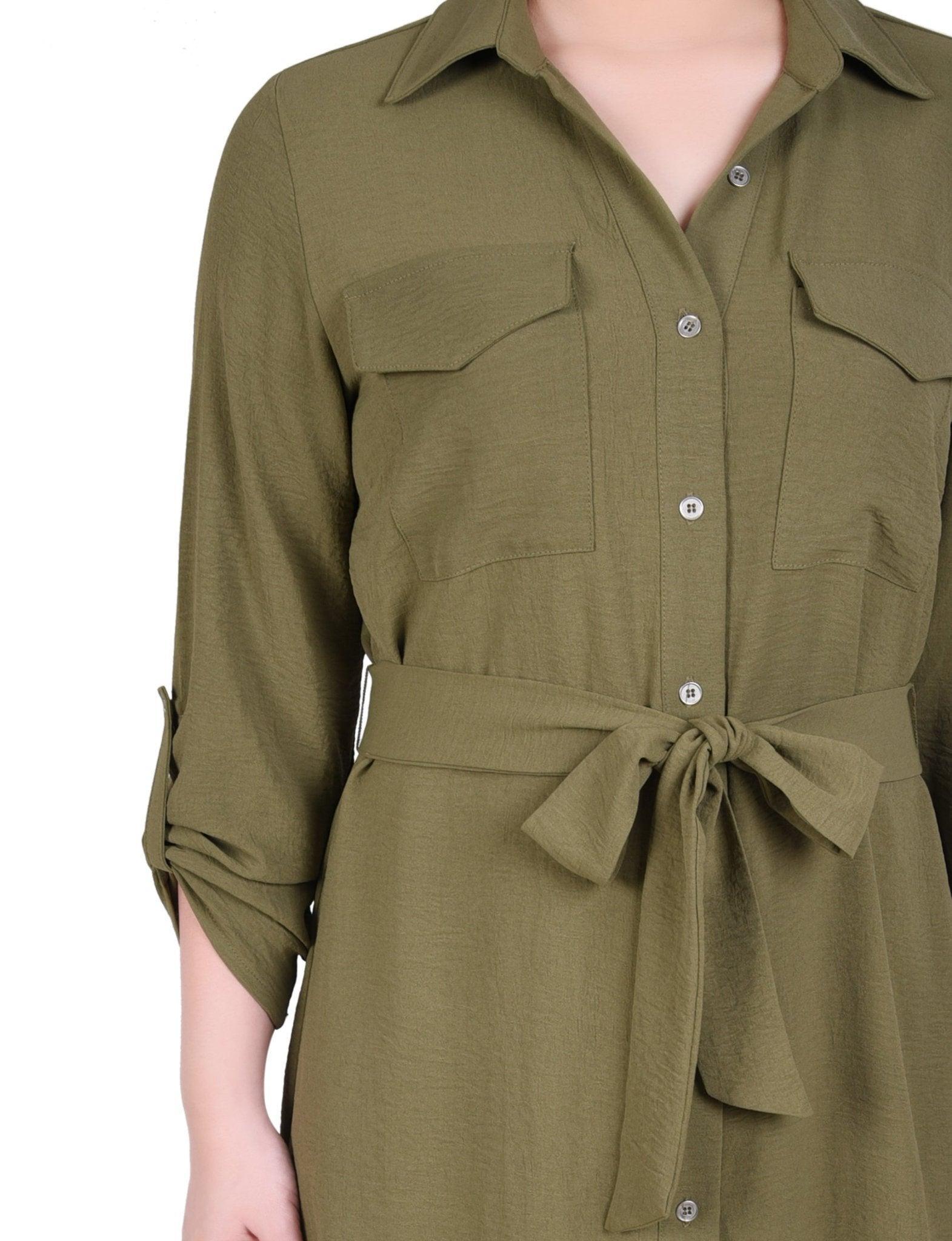 Long Roll Tab Sleeve Shirtdress - Petite Product Image