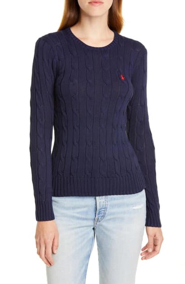 POLO RALPH LAUREN Logo Cable-knit Sweater In Navy Product Image