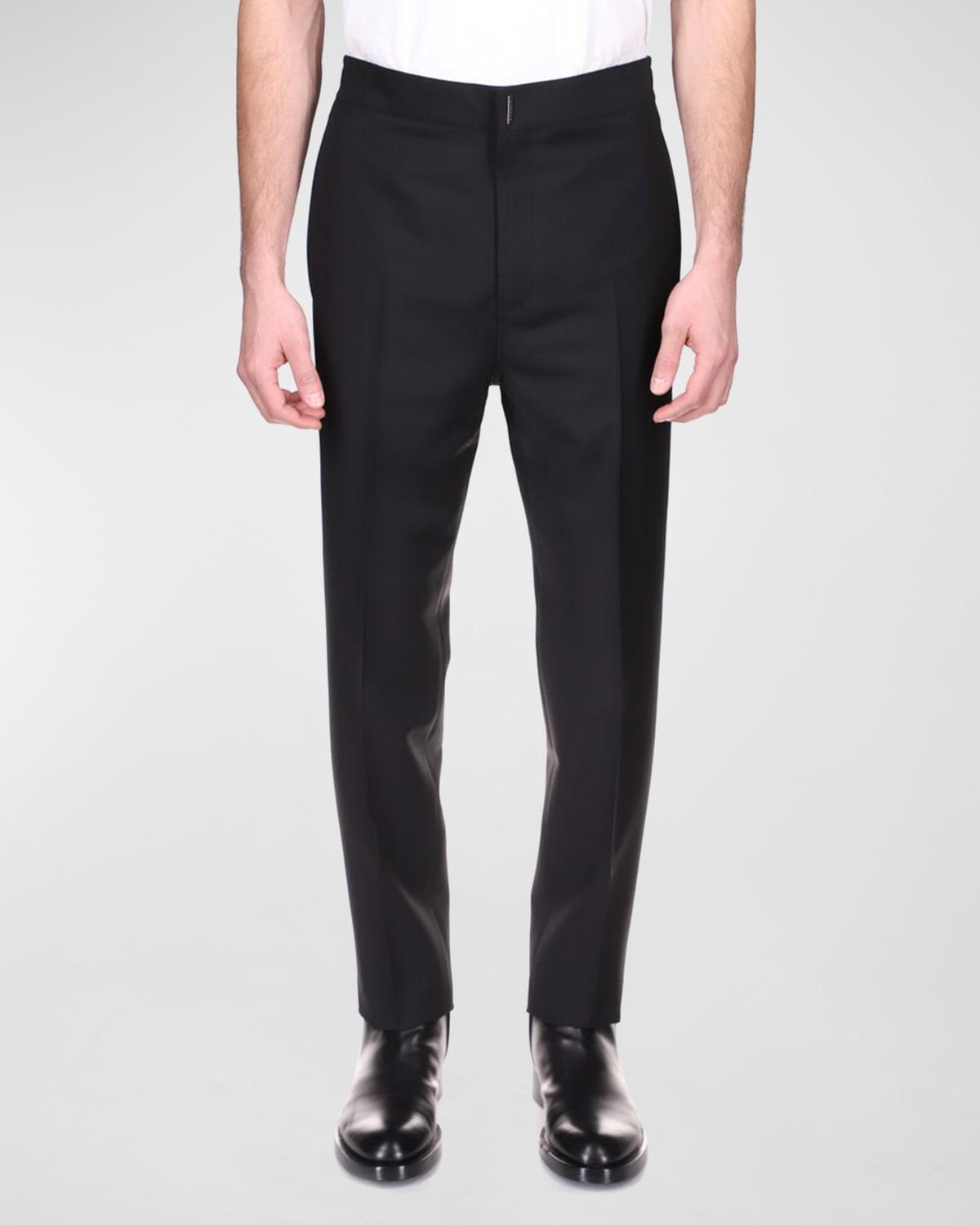 Mens Solid Tapered Wool Trousers Product Image