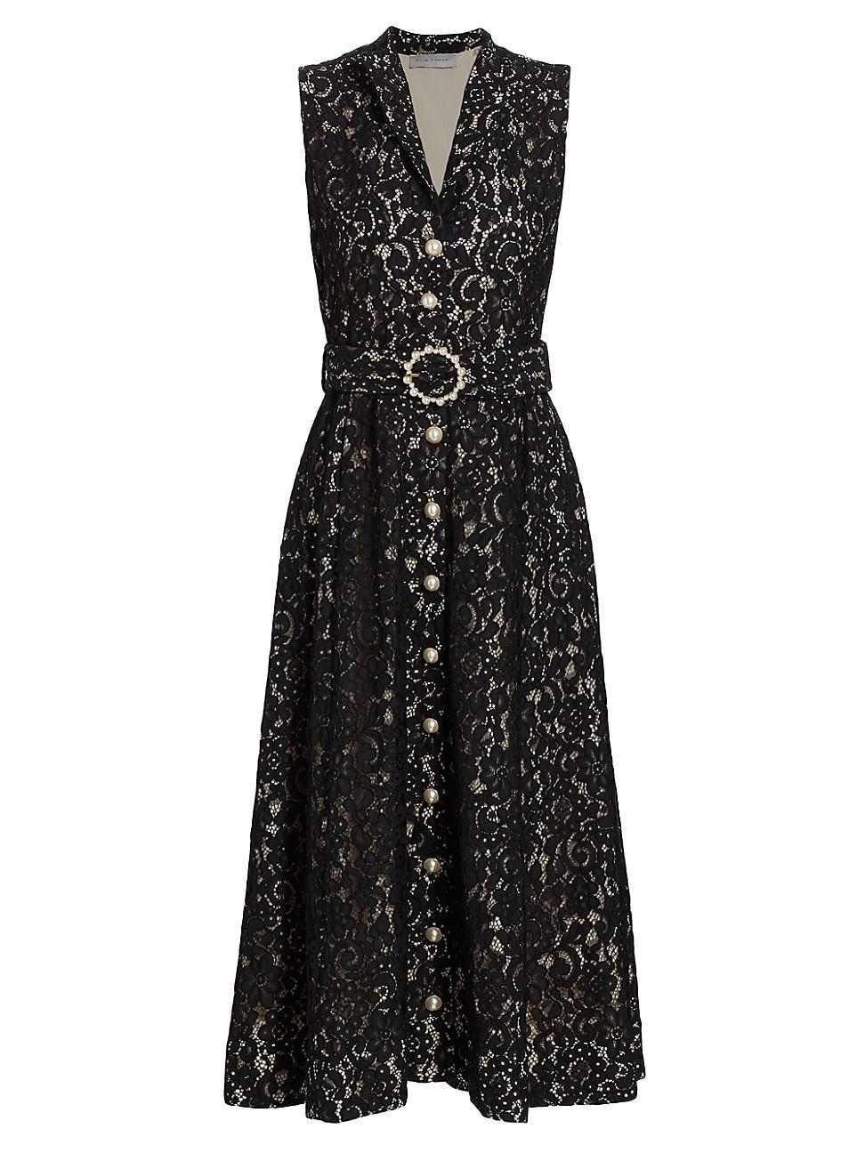 Womens Hailee Belted Lace Midi-Dress Product Image