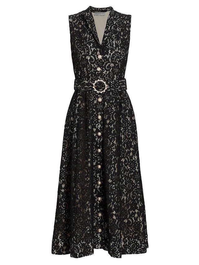 Womens Hailee Belted Lace Midi-Dress Product Image