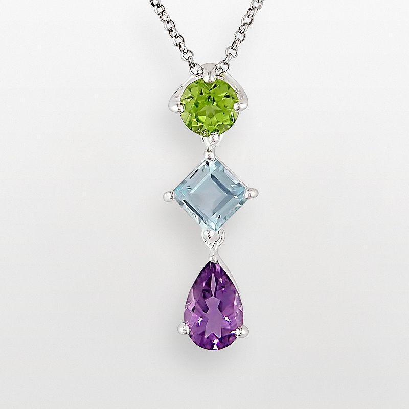 Stella Grace Sterling Silver Amethyst, Peridot and Blue Topaz Pendant, Womens Multicolor Product Image