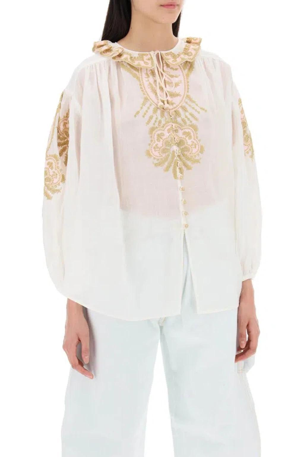 ZIMMERMANN Embroidered Ramie Blouse For Women In White Product Image