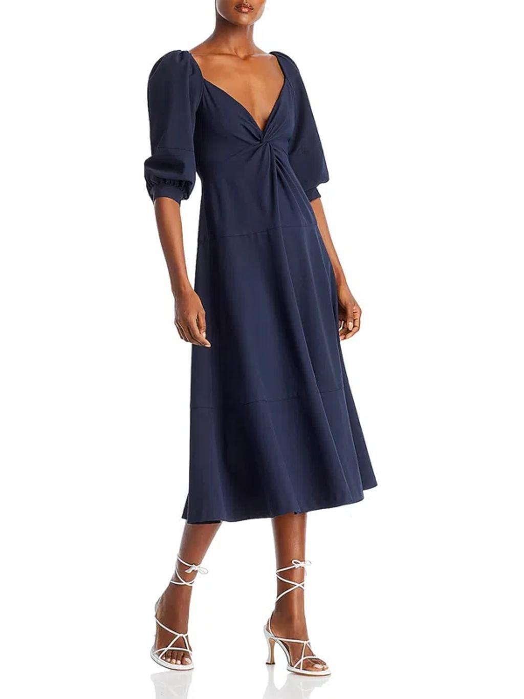 Kristine Womens Knot-front Polyester Midi Dress In Blue Product Image