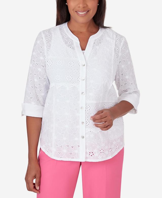 Womens Alfred Dunner Button Front Eyelet Top Product Image