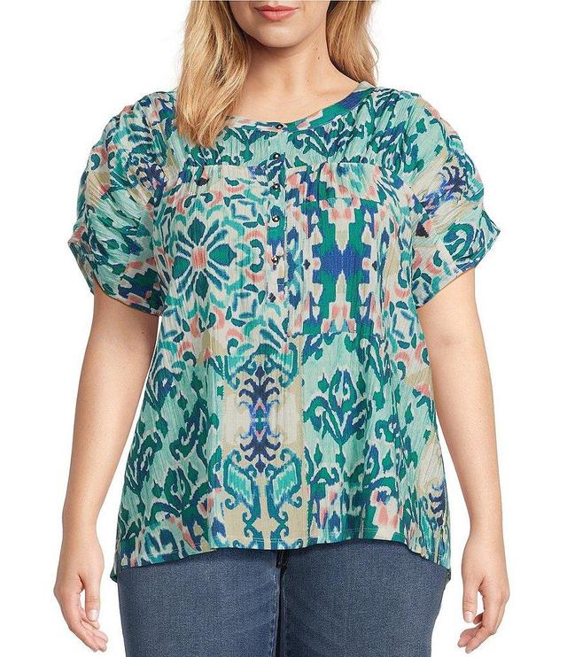 Westbound Plus Size Sleeveless Y-Neck Ruched Henley Top Product Image