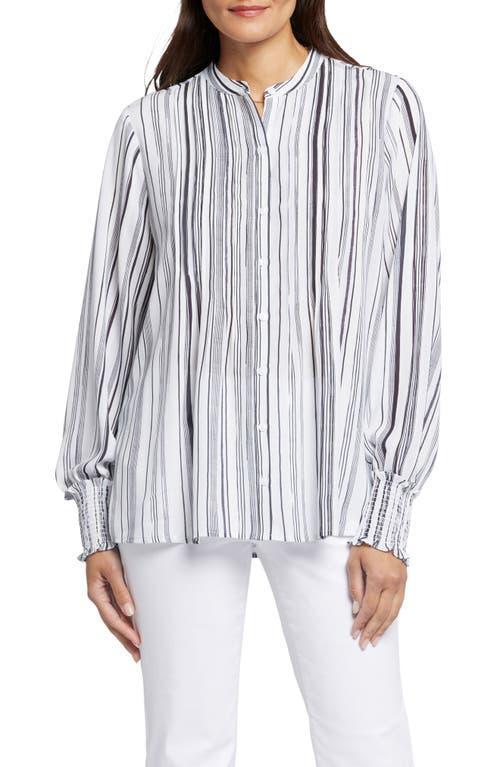 NYDJ Womens Pleated Peasant Blouse in Asteria Stripe, Regular, Size: Large | Polyester/Denim Product Image