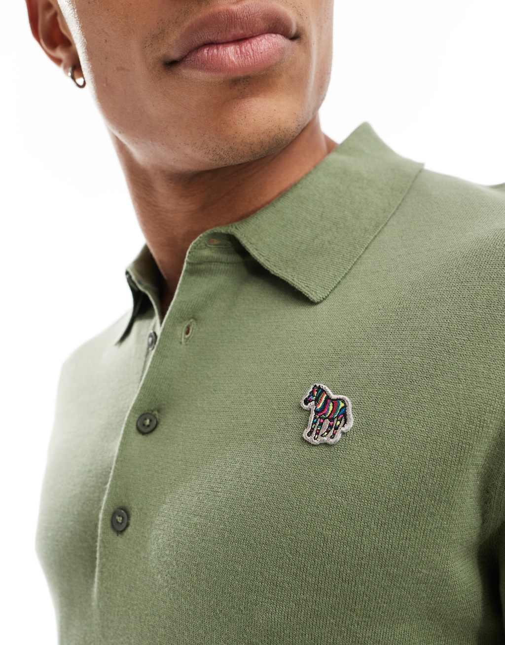 PS Paul Smith knit polo with zebra logo in khaki Product Image