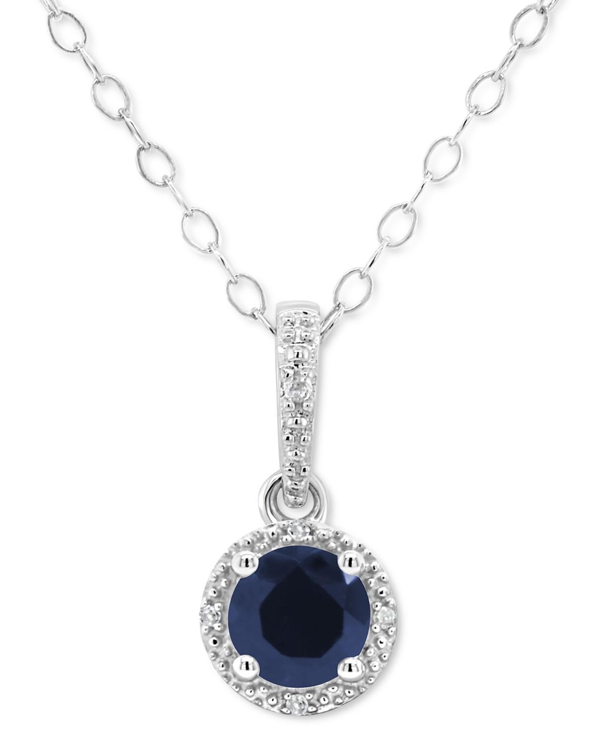 Belk & Co Sterling Silver 5Mm Round Sapphire Diamond Accent Halo Pendant Necklace Product Image