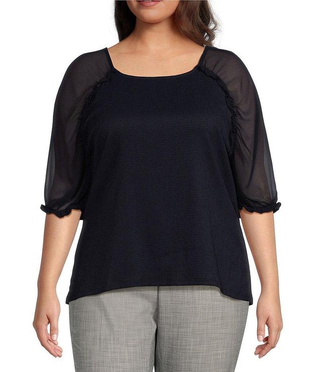 Calvin Klein Plus Size Crew Neck Ruched Short Sleeve Blouse Product Image