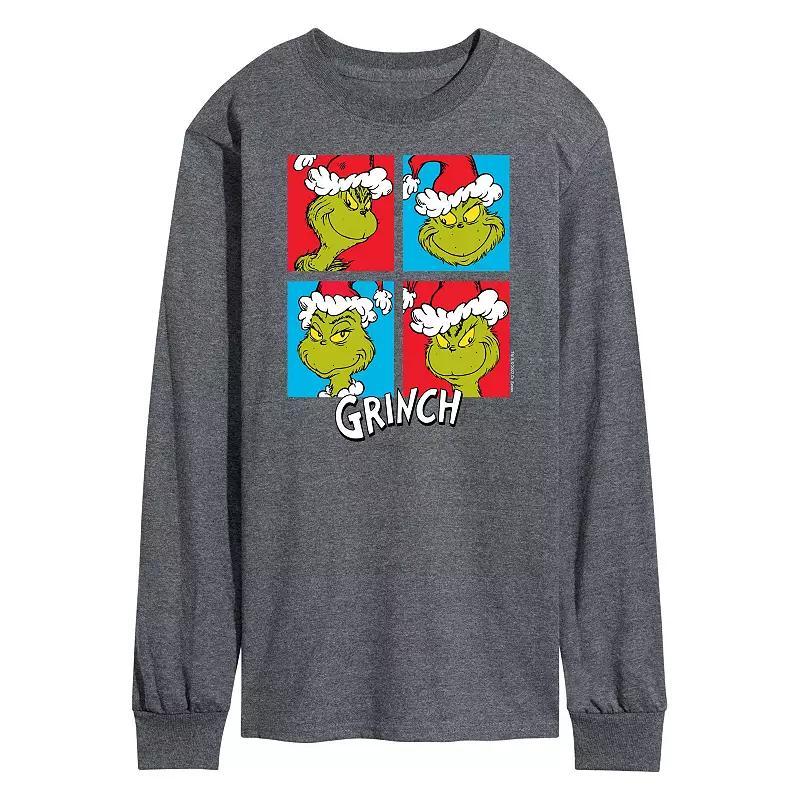 Mens Dr. Seuss Grinch Grid Long Sleeve Tee Blue Product Image