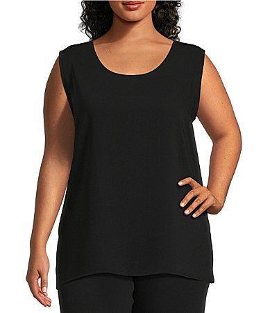 Caroline Rose Plus Size Matte Crepe Scoop Neck Sleeveless Tank Top Product Image