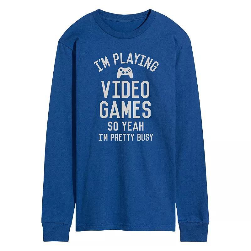 Mens Im Playing Video Games Yeah Busy Long Sleev Graphic Tee Med Blue Product Image