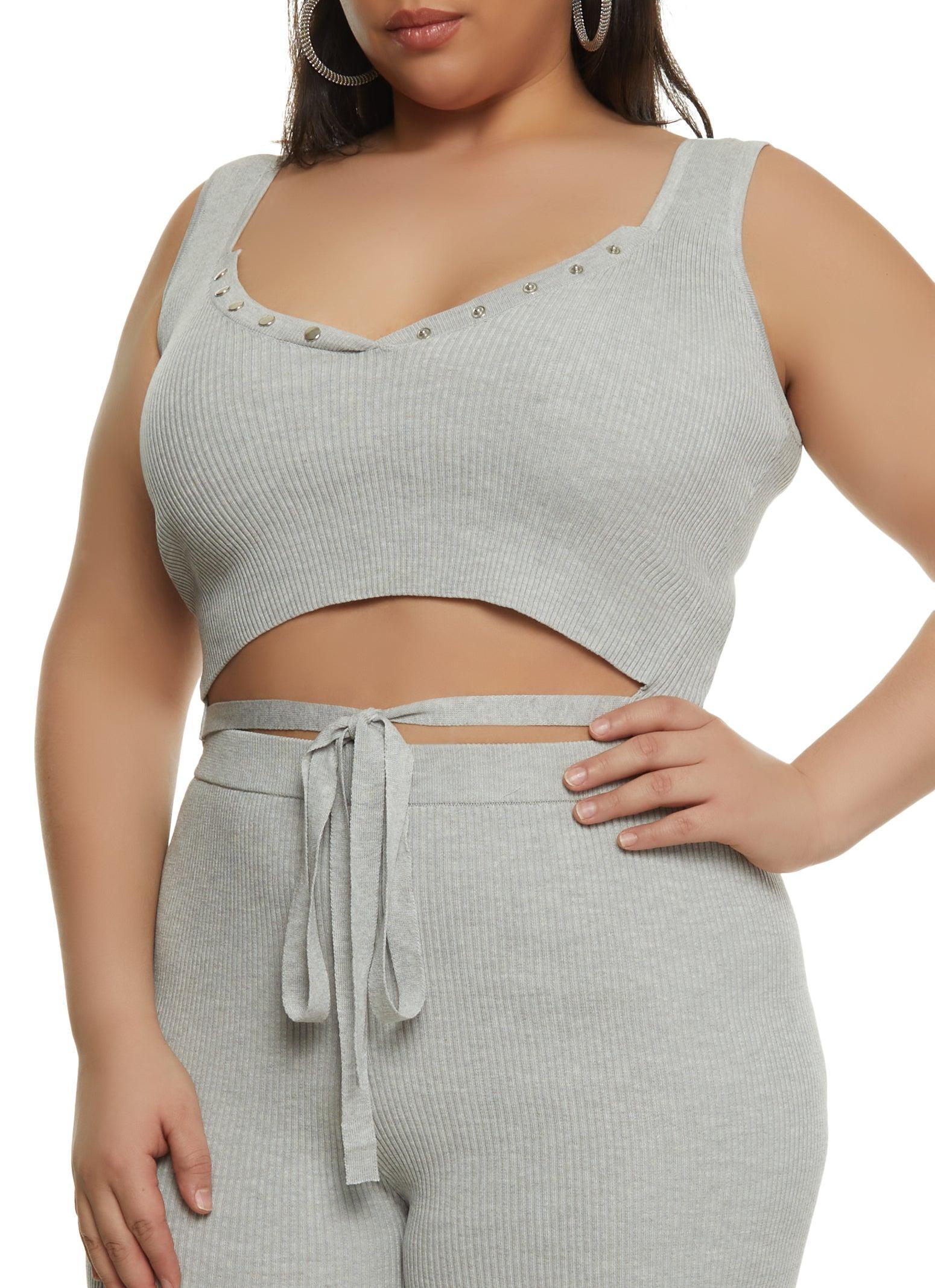 Womens Plus Size Daisy Tie Front Cropped Tank Top Product Image