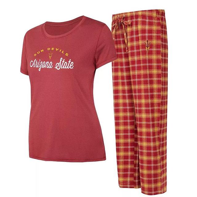 Womens Concepts Sport Maroon/Gold Arizona State Sun Devils Arctic T-Shirt & Flannel Pants Sleep Set Product Image