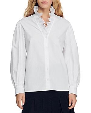 Womens Cotton shirt with fancy collar - White - Size Medium - White - Size Medium Product Image