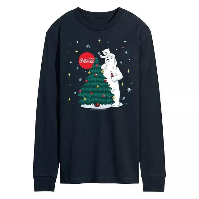 Mens CocaCola Christmas Tree Long Sleeve Graphic Tee Blue Product Image