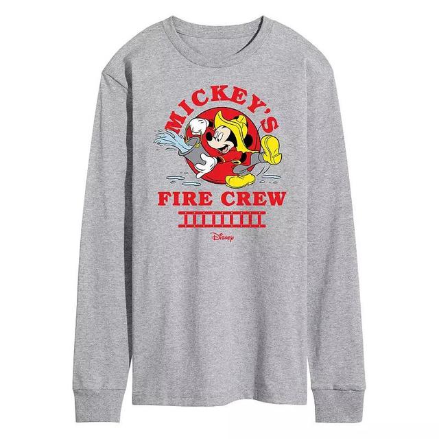 Disneys Mickey Mouse Mens Fire Crew Long Sleeve Graphic Tee Grey Gray Product Image