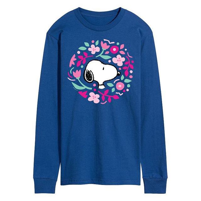 Mens Peanuts Floral Circle Long Sleeve Tee Med Blue Product Image