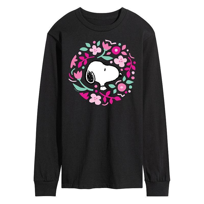 Mens Peanuts Floral Circle Long Sleeve Tee Black Product Image