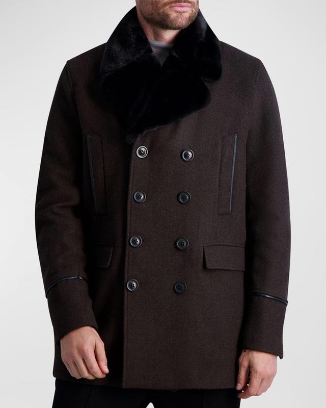 Mens Wool Peacoat w/ Faux Fur Collar Product Image