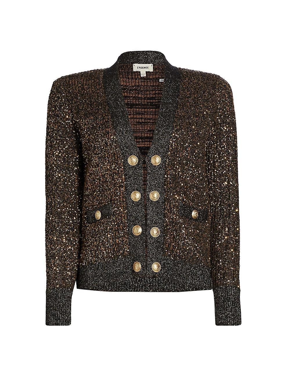 Womens Jinny Sequin Metallic-Knit V-Neck Cardigan Product Image