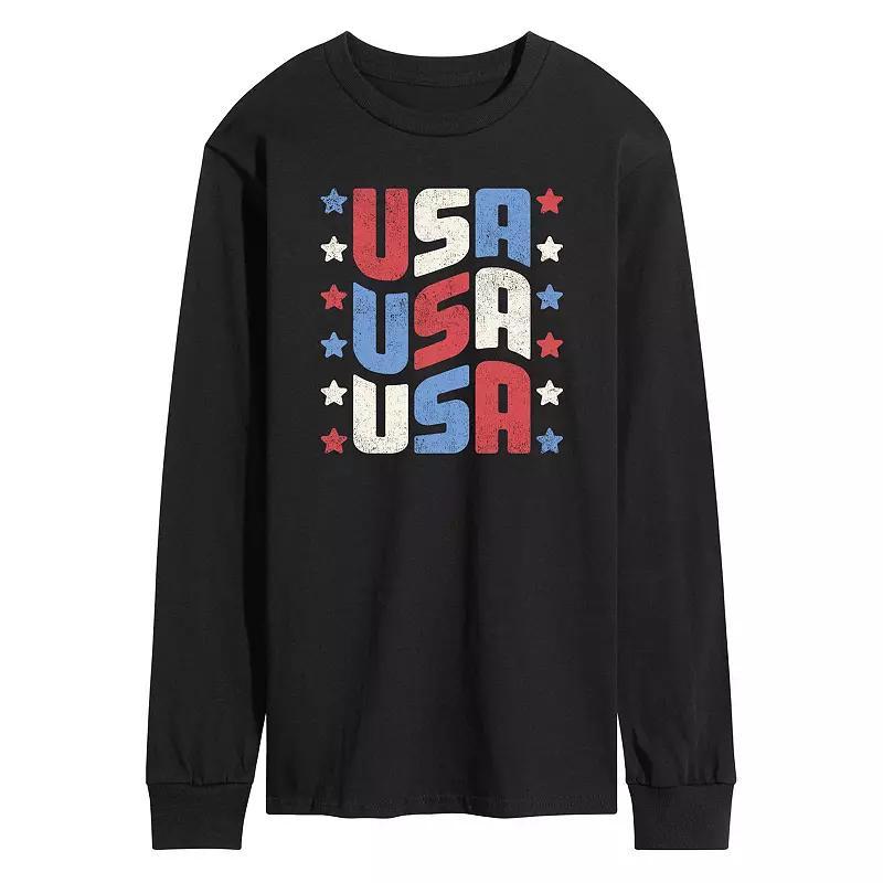 Mens USA Stacked Long Sleeve Graphic Tee. Blue Product Image