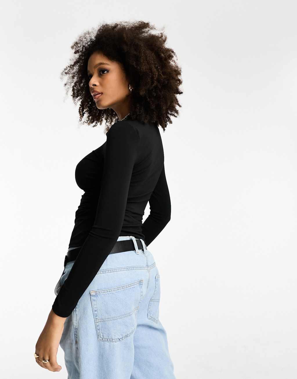 River Island draped long sleeve top in black Product Image