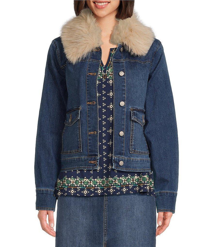 Nurture by Westbound Detachable Fur Collar Denim Jacket Product Image