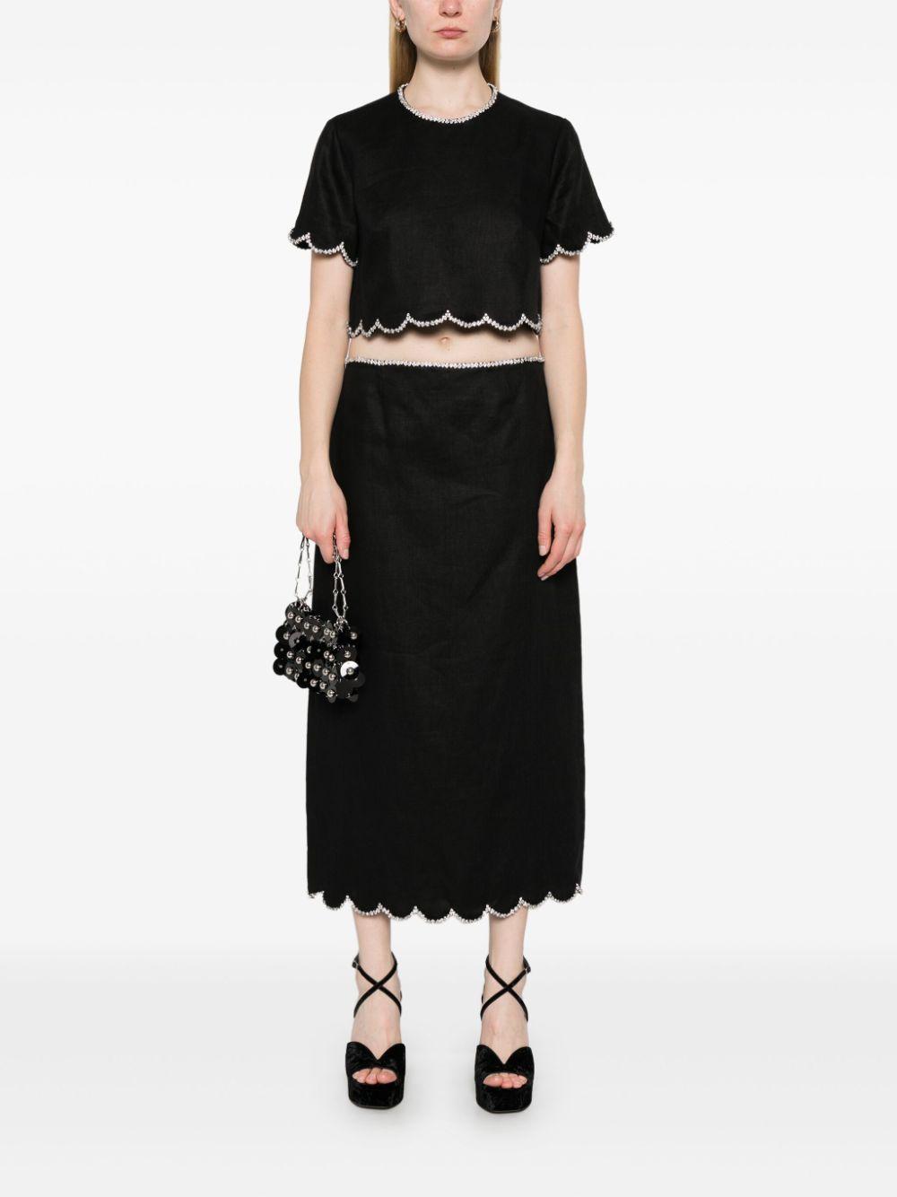 ZIMMERMANN Crystal Embellished Scalloped Linen Crop Top In Black Product Image