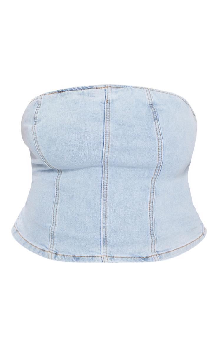 Plus Light Blue Wash Seam Detail Stretch Denim Corset Product Image