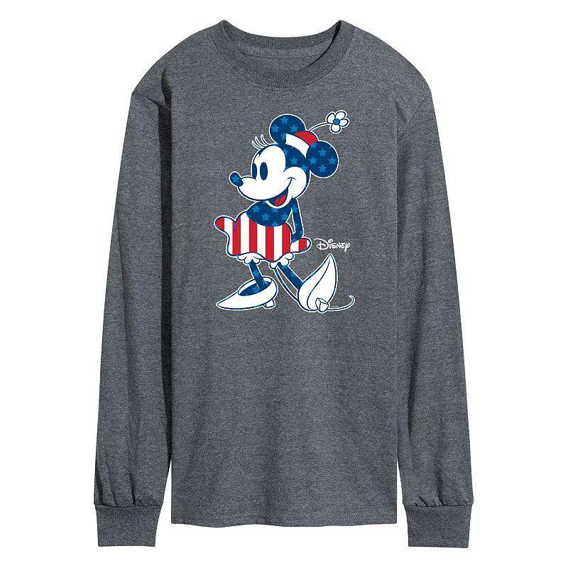 Disneys Minnie Mouse Mens Flag Long Sleeve Graphic Tee Dark Grey Product Image