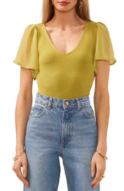 1.state Womens Flutter Short Sleeve V-Neck Knit Top Product Image