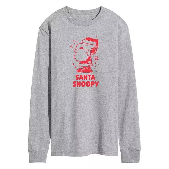 Mens Peanuts Santa Snoopy Long Sleeve Graphic Tee Grey Gray Product Image